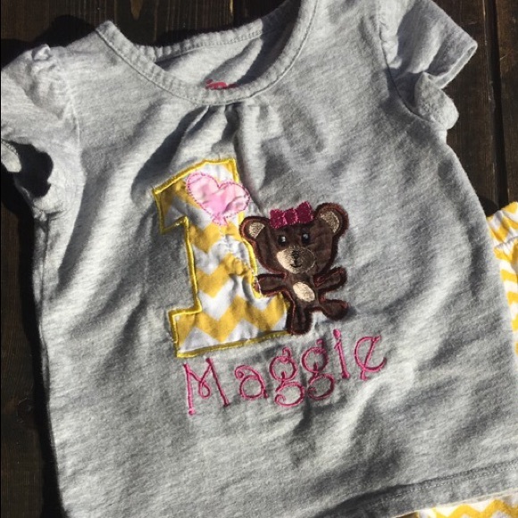 “Maggie” Outfit 12 mo Yellow Chevron & Gray Shirt - Picture 2 of 4